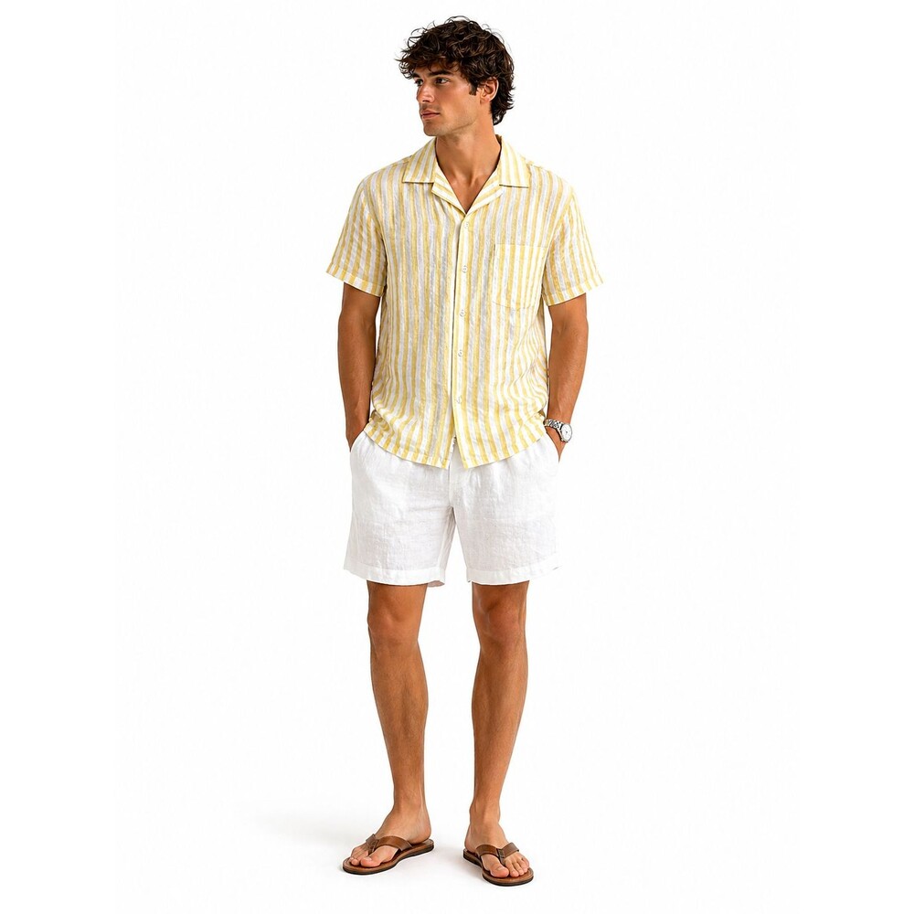 Onia Yellow White Striped Camp Collar Shirt Small